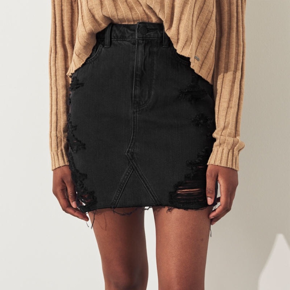 Ultra High Rise Black Denim Skirt